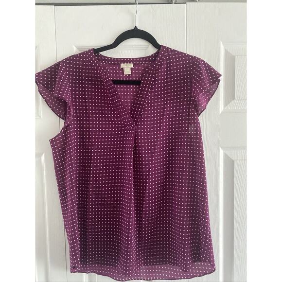J.Crew Women's 10 Purple Polka Dot Blouse Cap Sleeve Career Work Top Spring - Picture 1 of 5